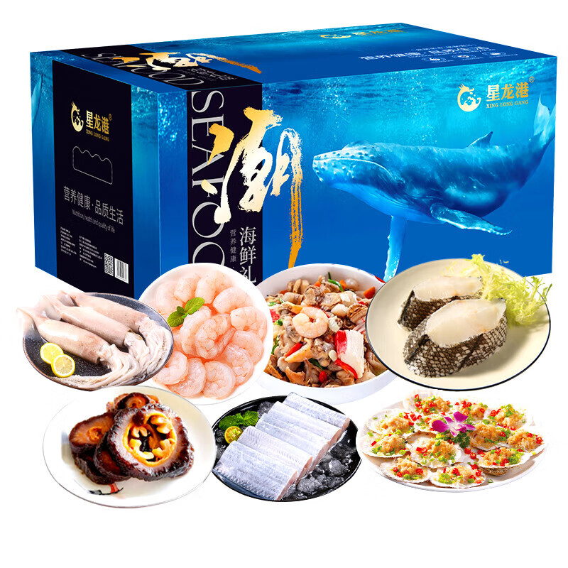 星龙港（XING LONG GANG） 海鲜礼盒 红参带鱼鳕鱼鱿鱼等组合装海鲜水产 一帆风顺2700g 