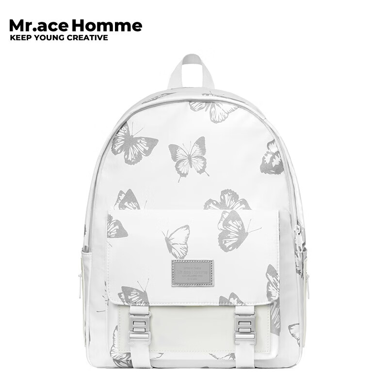 Mr.ace Homme发光蝴蝶双肩包女大学生书包高级感休闲大容量电脑背包 白色 