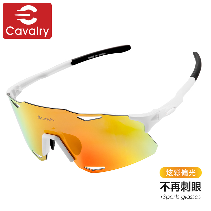 CAVALRY骑行偏光眼镜太阳镜自行车公路车男女户外跑步护目镜装备 白色