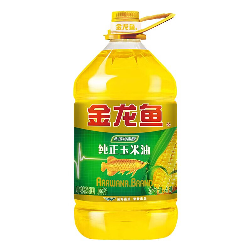 金龙鱼食用油 非转基因 压榨 一级 纯正玉米油4L（新老包装随机发货） 