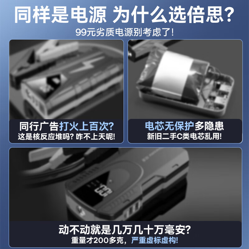 倍思（Baseus）汽车应急启动电源 搭电宝汽车用电瓶 户外电源充电宝应急充电器6000mAh大容量 【超性能款】便携迷你亏电秒启