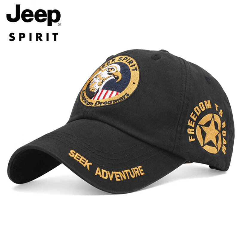 吉普（JEEP）帽子男四季款棒球帽时尚刺绣鸭舌帽男女士休闲户外运动帽子 黑色均码 （56-61CM）可调节