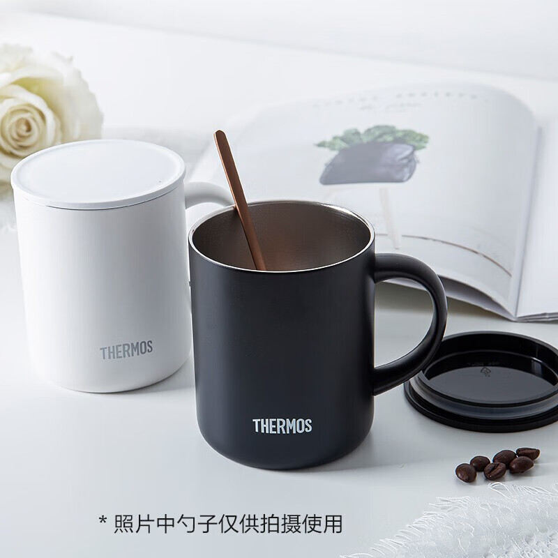 THERMOS膳魔师马克保温杯时尚简约带盖咖啡牛奶办公马克水杯黑色TJDG-323