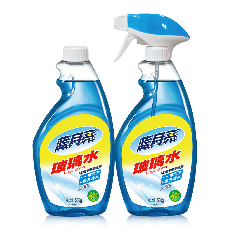 蓝月亮 玻璃水玻璃清洁剂 500g瓶+500g瓶装补充液 玻璃表面清洁去污防尘 500g 2瓶 