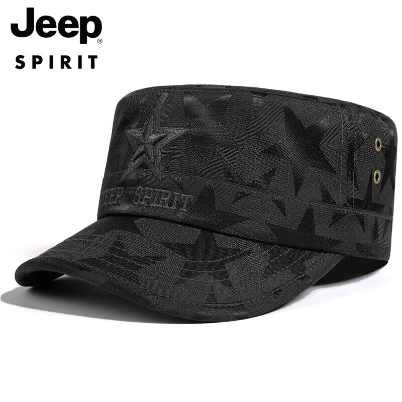 吉普（JEEP）帽子男士鸭舌帽四季款百搭平顶帽休闲户外中老年爸爸棒球帽A0160 黑色均码 （56-61CM）可调节