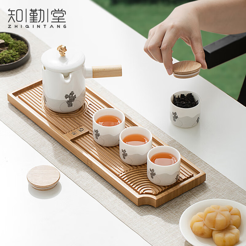 知勤堂  朴石系列之带竹盘陶瓷茶具套装