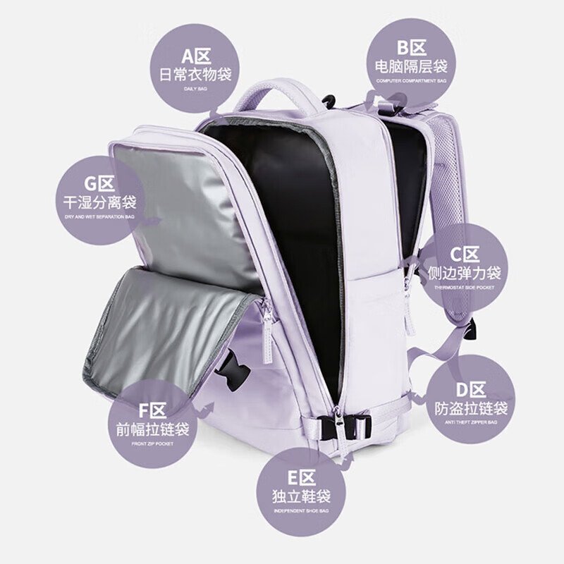 Landcase 背包旅行包女大容量双肩包电脑包学生书包出差行李包 1637浅紫色