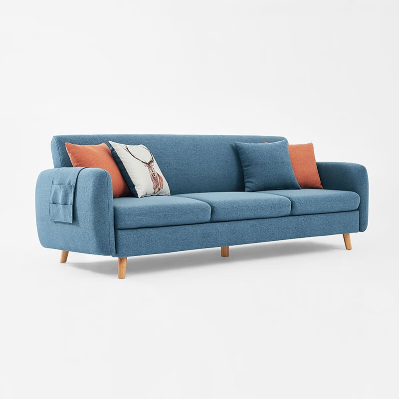 林氏家居现代简约可折叠小户型多功能布艺沙发家具组合孔雀蓝-三人