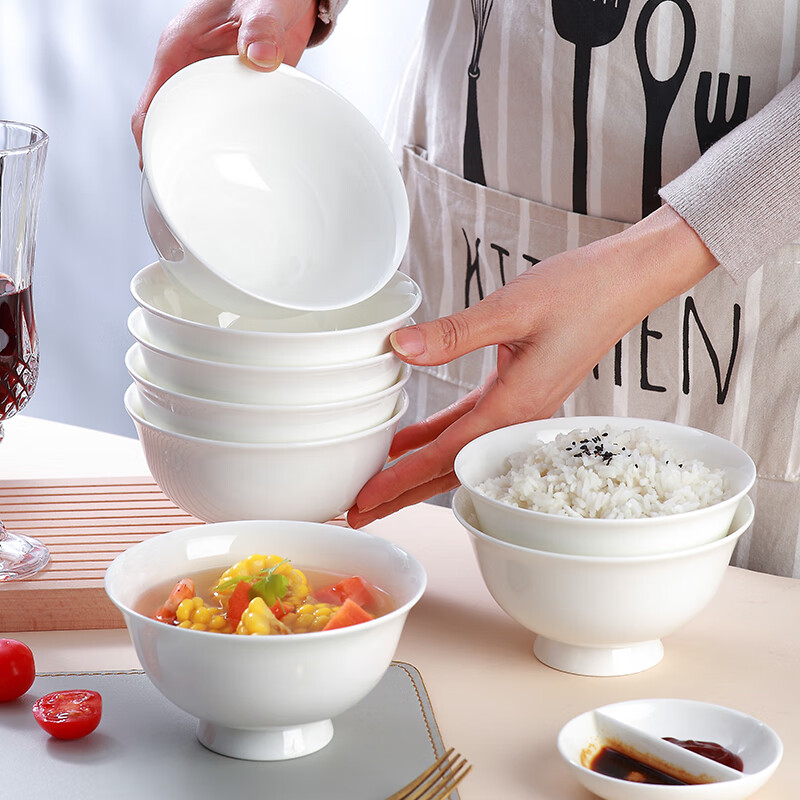 斯凯绨（Sky Top）米饭碗陶瓷汤碗骨瓷防烫高脚碗纯白家用酒店餐具4.5英寸8件套装 4.5英寸高脚碗8件装