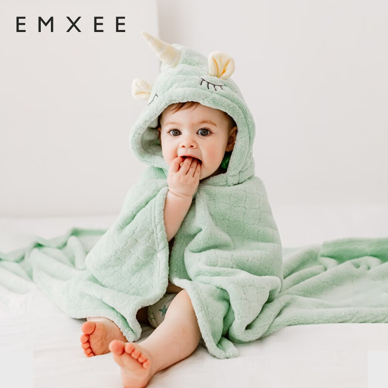 嫚熙（EMXEE） 儿童浴巾新生儿超软宝宝婴儿秋春洗澡斗篷浴袍 独角兽 125*80cm 【7A级抗菌防螨】独角兽