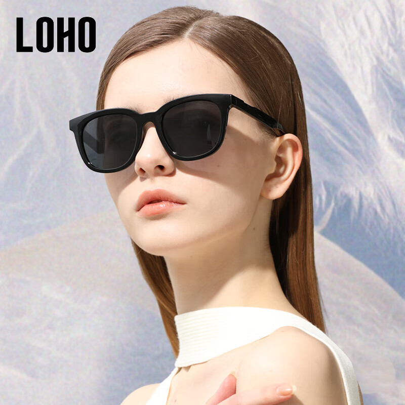 LOHO墨镜女高清偏光防紫外线防晒太阳镜韩版潮流gm框开车遮阳LH09609 雅黑色【高清偏光】