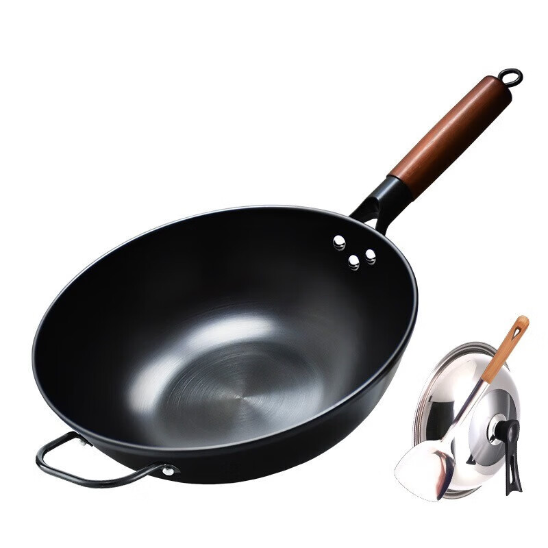 老两口-升级翻边平底铁锅32cm 通用传统老式炒锅LLK925
