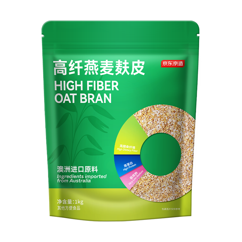 京东京造高纤燕麦麸皮1000g 燕麦片即食代餐营养早餐无额外添加蔗糖