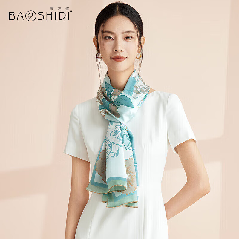 宝石蝶真丝丝巾杭州丝绸双面围巾女披肩妈妈生日礼物女礼盒装/宋风瑰宝3
