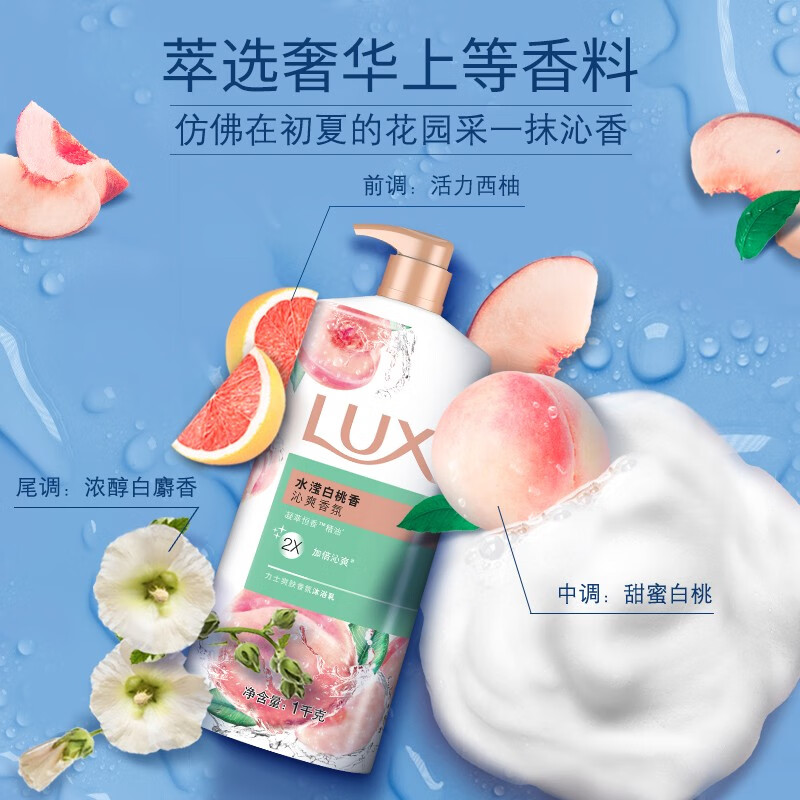 力士(LUX)沐浴露 水滢白桃香 爽肤香氛沐浴乳1000G持久留香