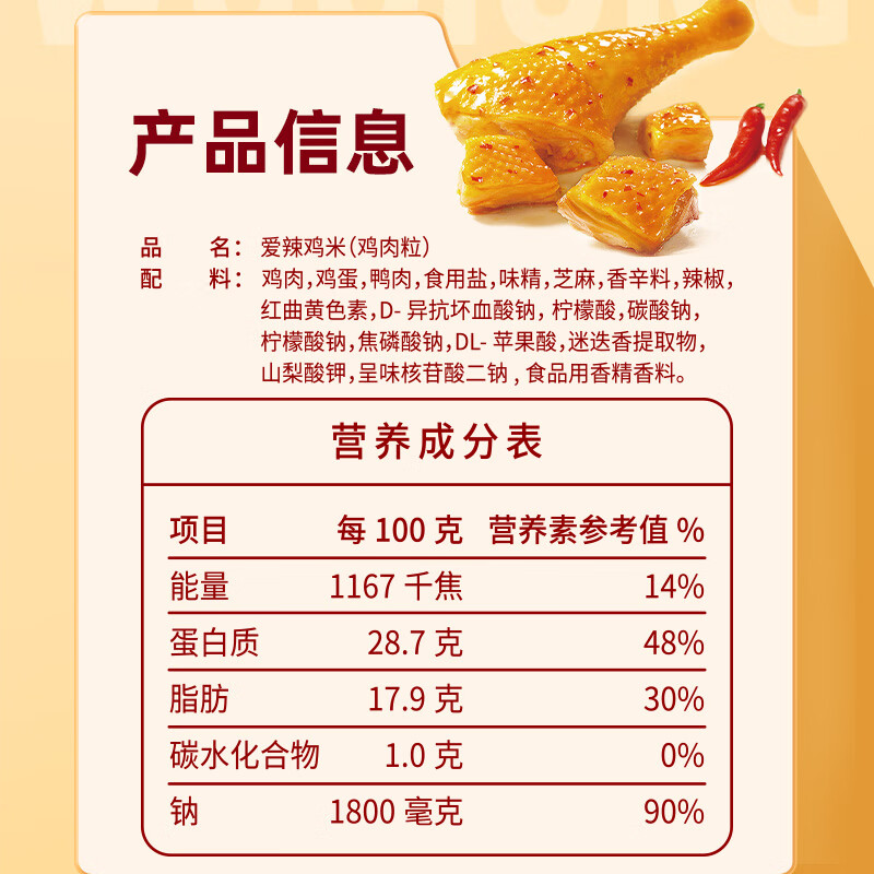 无穷 肉干肉脯香辣下酒小零食爱辣鸡米300g/30小包