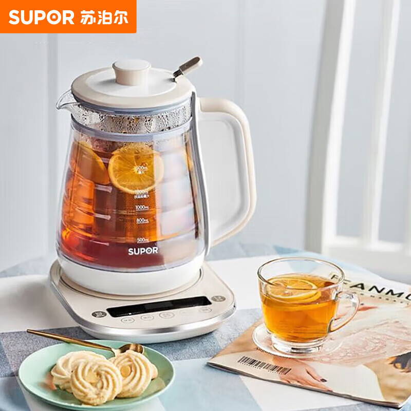 苏泊尔（SUPOR）家用多功能养生壶煮茶器 煮茶壶加厚玻璃燕窝壶1.5L容量电水壶花茶壶 隔水精炖 SW-15Y11 可拆洗茶滤-隔水柔炖