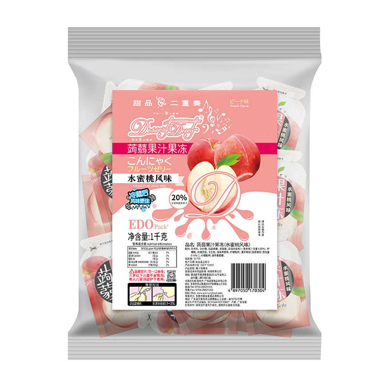 EDO PACK 蒟蒻果汁果冻 水蜜桃风味 1kg/袋 休闲零食 办公室 下午茶 【水蜜桃味-2斤装】-约48枚
