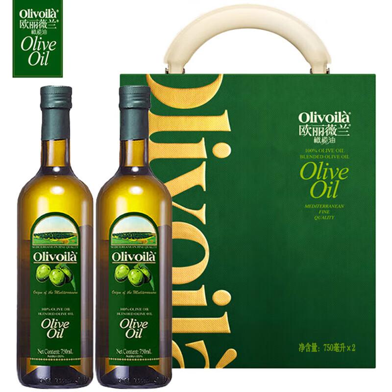 欧丽薇兰（Olivoila）食用油 压榨纯正橄榄油750ml*2 高端【精品包装】 