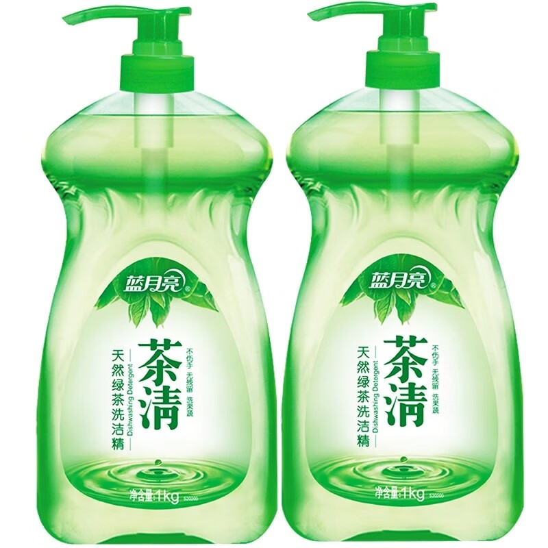 蓝月亮洗洁精茶清天然绿茶洗洁精果蔬净瓶装组合装可洗果蔬1kg*2瓶 