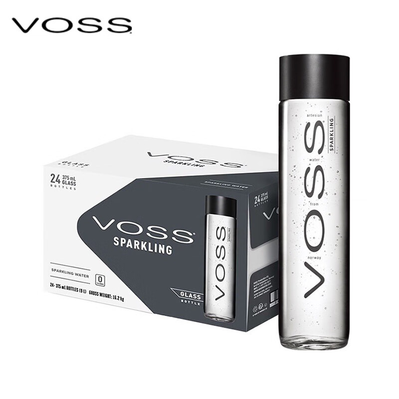 芙丝（VOSS）挪威原装进口 苏打水气泡水(含气) 375ml*24瓶(玻璃瓶) 年货送礼 热销爆款-375ml*24瓶