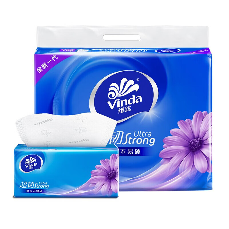 维达（Vinda）抽纸 加厚超韧3层130抽6包/提 湿水不易破 餐巾纸纸巾抽纸 V2239 