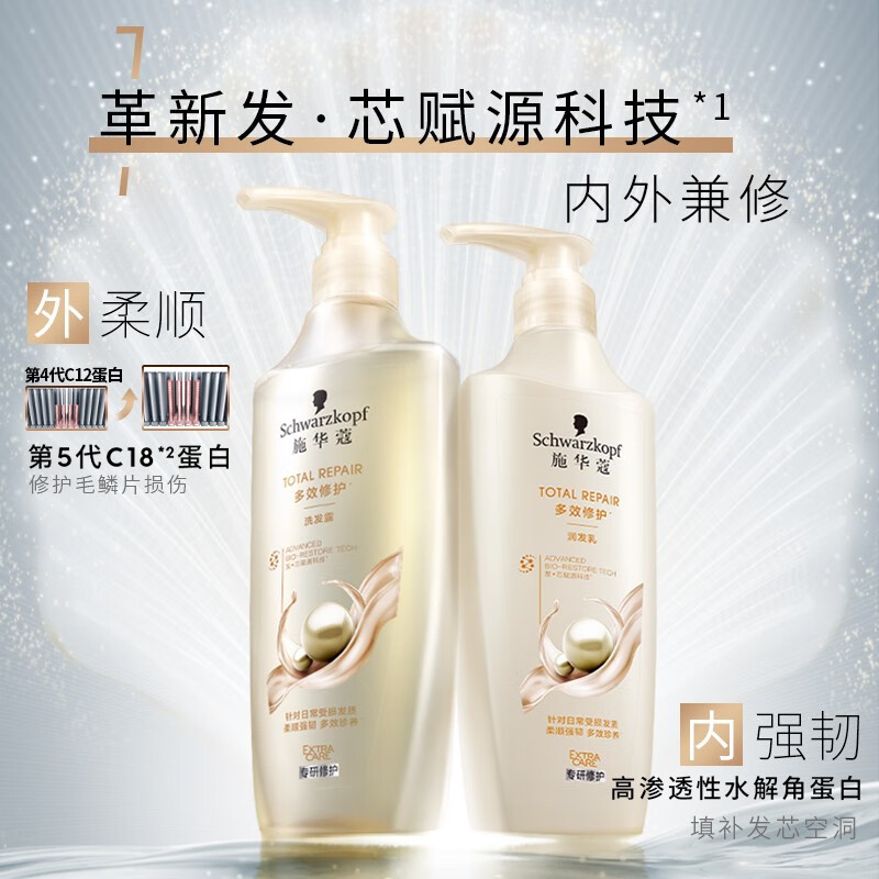 施华蔻（Schwarzkopf）新多效修护洗护发套装(洗600ml+润400ml)(温和修护氨基酸 洗发水)