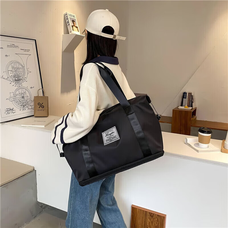 易旅（Etravel）旅行包 行李包 大容量外出出差男女手提包健身包袋 可扩展款 黑色