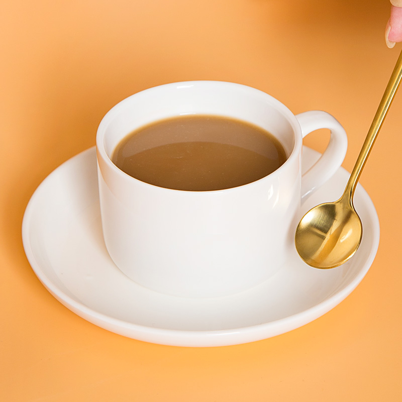 友来福陶瓷咖啡杯 欧式简约白色拉花咖啡杯套装220ml大容量马克杯带勺子