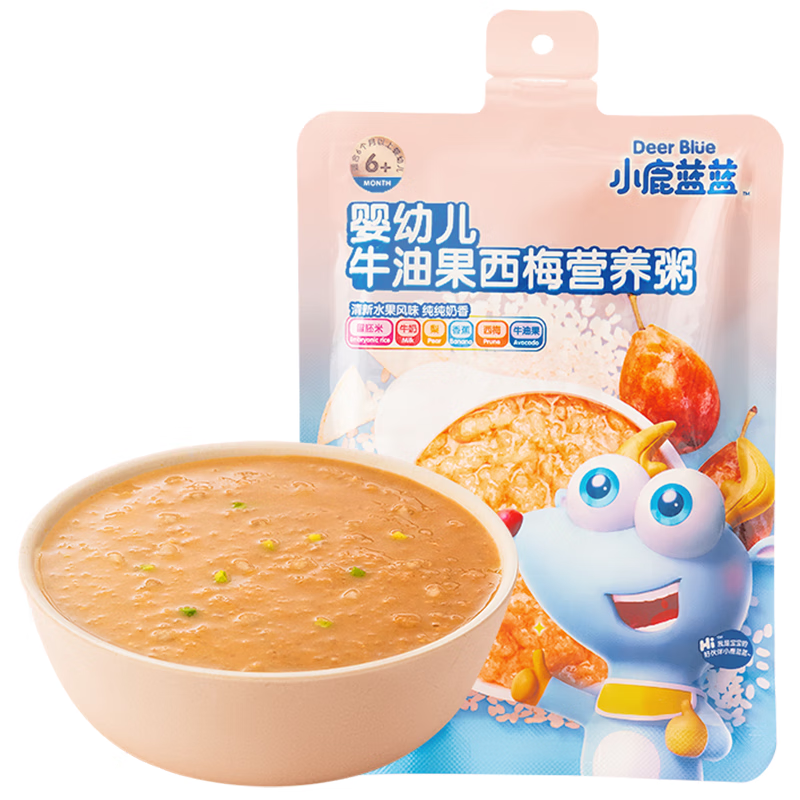 小鹿蓝蓝婴幼儿营养粥牛油果西梅味120g 肉果蔬杂粮主食宝宝辅食粥 婴标标准-牛油果西梅营养粥 120g