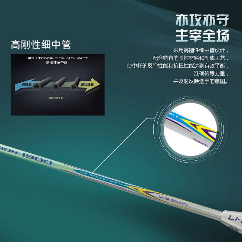 李宁 LI-NING 初中级进阶全碳素羽毛球拍单拍 HC1900 青色(已穿线)