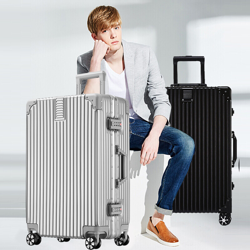 梵地亚（Vantiiear）行李箱男铝框28英寸万向轮拉杆箱女大容量旅行箱密码箱包皮箱子黑