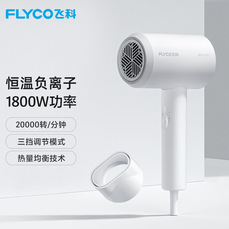 飞科（FLYCO） 电吹风机 千万级负离子 三挡调节柔风恒温护发冷热大风速干吹风筒 FH6290 典雅白 