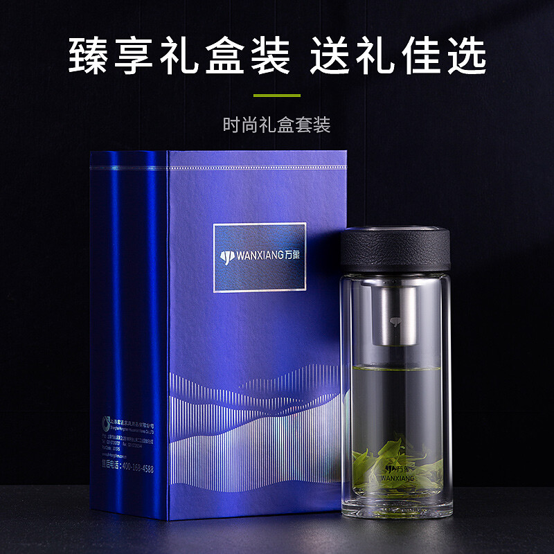 万象（WANXIANG）玻璃杯V20SL商务办公礼盒装380ML双层高硼硅材质家用带滤网水杯