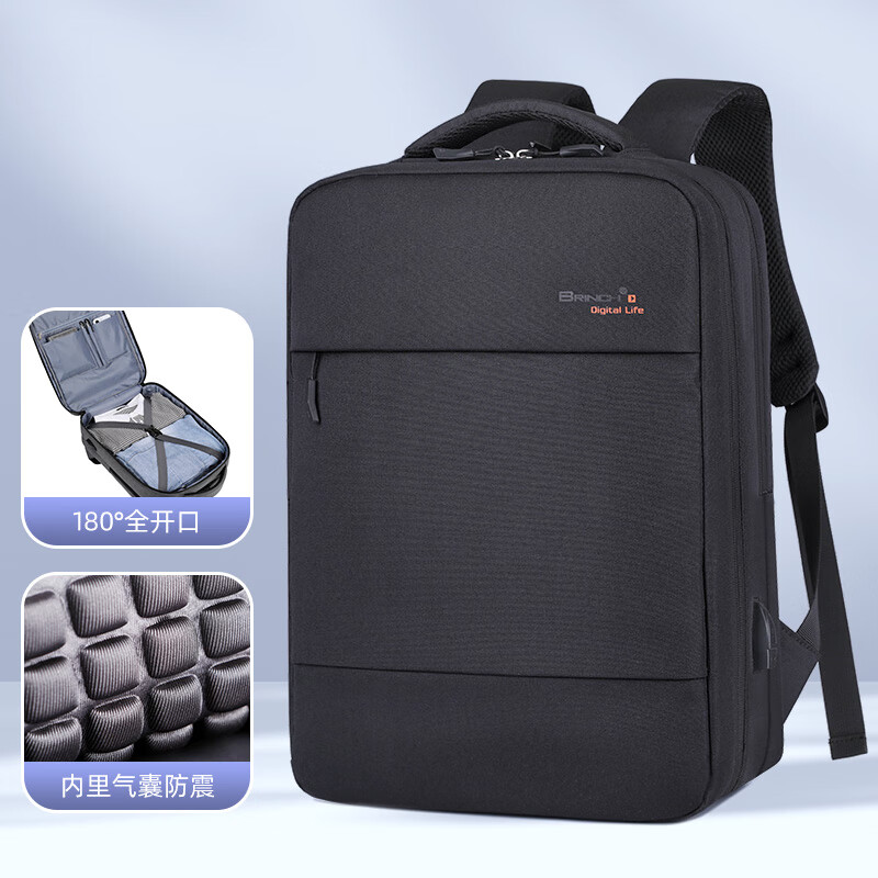 BRINCH双肩电脑包17.3英寸商务旅行出差背包适用苹果华为笔记本电脑包 黑色-全开口适用17.3英寸笔记本