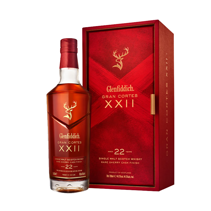 格兰菲迪（GLENFIDDICH）璀璨珍藏系列22年 苏格兰单一麦芽威士忌 洋酒礼盒700ml 【高年臻酿】璀璨珍藏22年 700ml