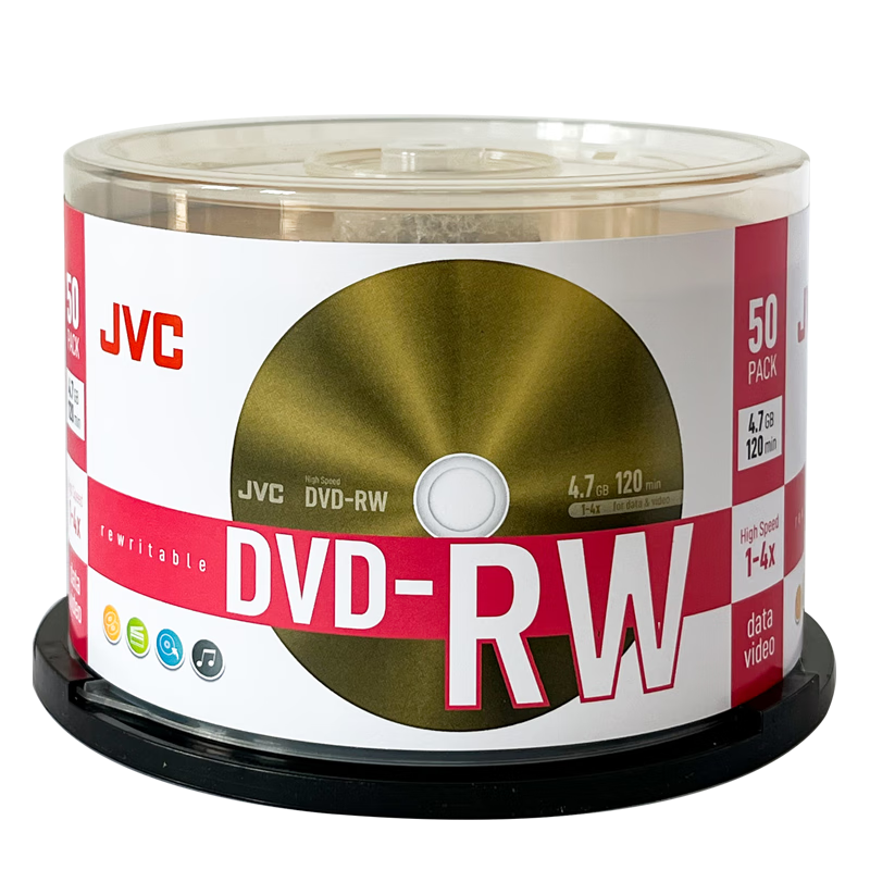 JVC /杰伟世 DVD-RW 可重复擦写 刻录光盘 4速4.7GB 空白碟片 刻录碟片 50片桶裝 DVD-RW 可重复擦写50片桶