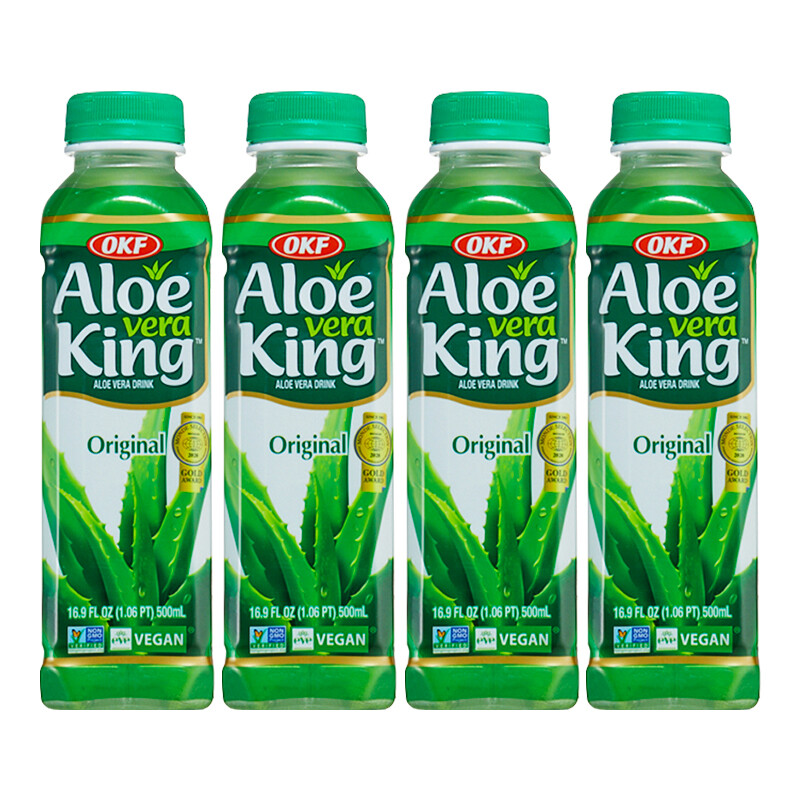 OKF韩国进口 库拉索芦荟饮料500ml*4瓶  8%库拉索芦荟凝胶 颗粒脆爽  库拉索芦荟饮料*4瓶