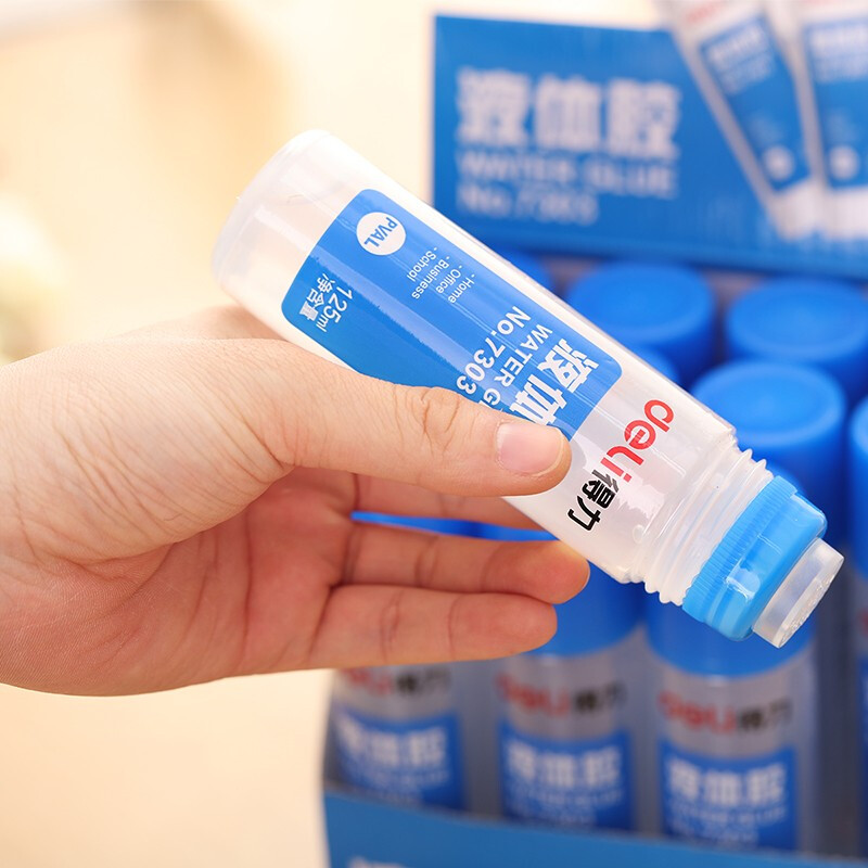 得力 液体胶水 125ml高粘度液体胶实用型学习办公通用胶水 手工粘贴工具商务办公用品 12只装 7303 125ml