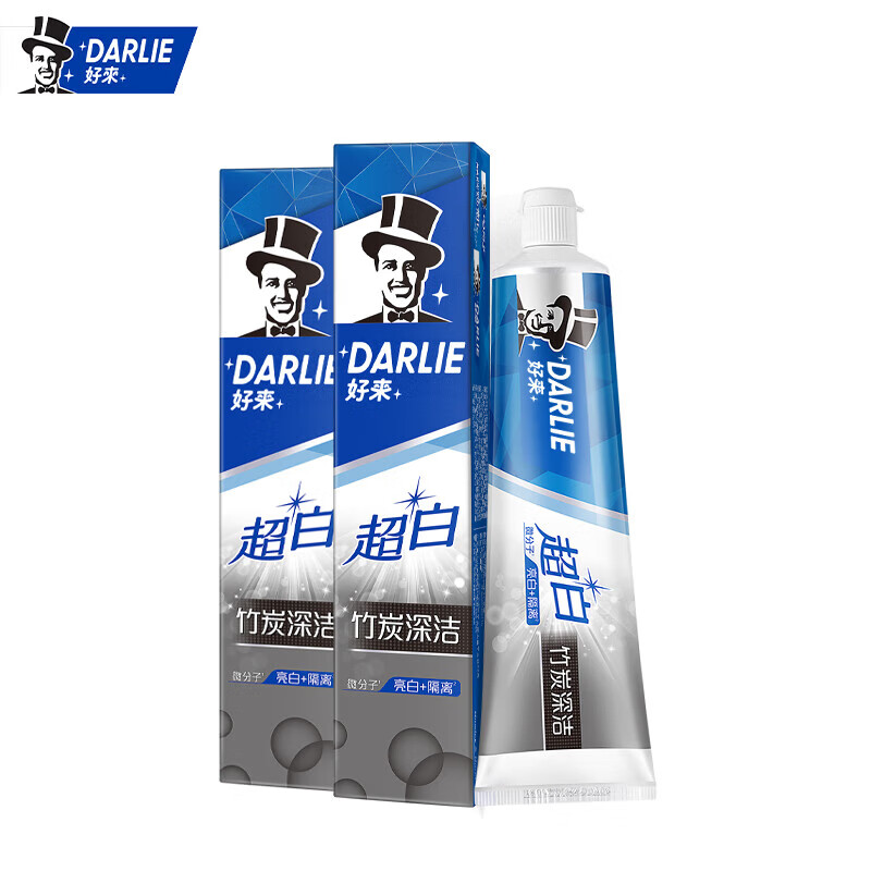 好来（DARLIE）（原黑人）牙膏去牙渍 亮白牙齿 竹炭深洁美白牙膏190g*2支 