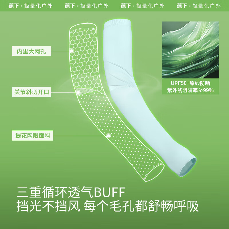 蕉下（beneunder）超透气原纱防晒女凉感防晒袖套防紫外线漫暮黑AS87524 漫暮黑 S