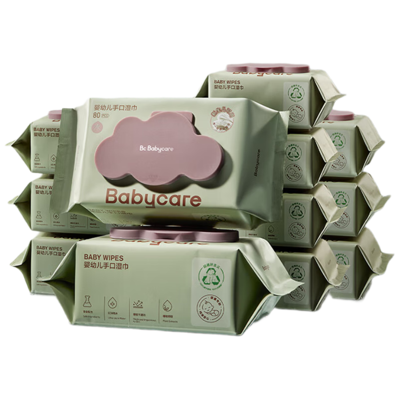 babycare经典紫盖婴儿湿巾 手口湿巾成人可用 80抽囤货 6480家用囤货12包 