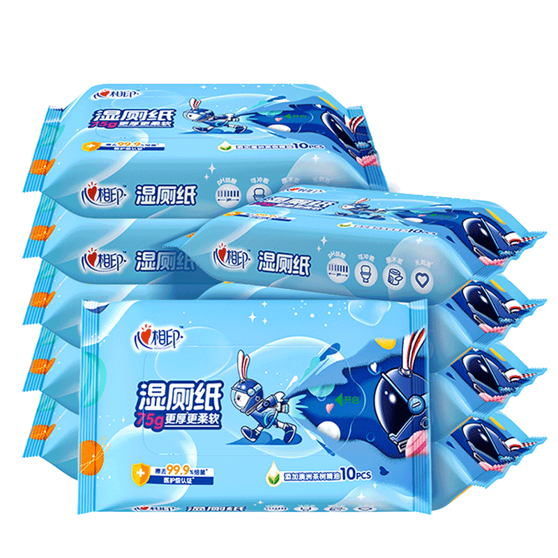 心相印 湿厕纸10片便携装*10包 小飞兔 洁厕湿纸巾 私处清洁 婴儿可用 
