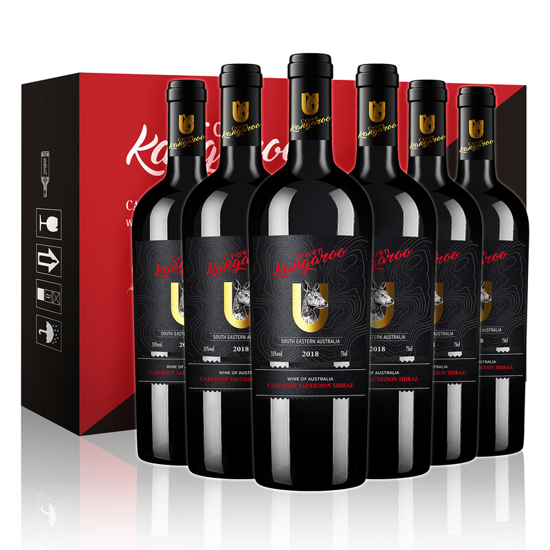 皇冠袋鼠澳洲进口红酒礼盒赤霞珠西拉15度干红葡萄酒750ml*6瓶整箱送礼 【酿酒师私藏/双珠混酿】6瓶整箱