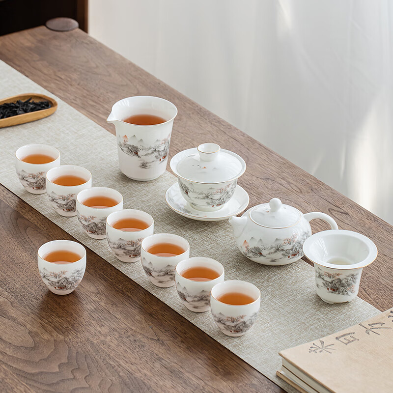 金镶玉  功夫茶具羊脂玉瓷胜境套装