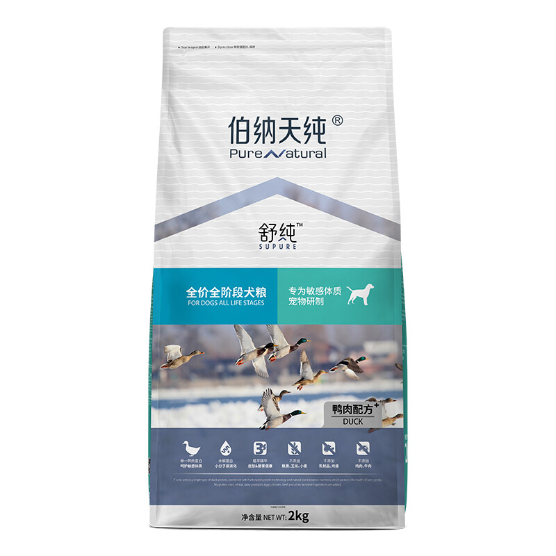 伯纳天纯狗粮舒纯鸭肉配方犬粮成犬幼犬狗粮低敏宠物主粮2kg/4斤 鸭肉味犬粮2kg