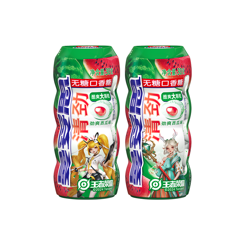 曼妥思  清劲夹心无糖口香糖 劲爽西瓜味糖果休闲零食30g*2 (2罐） 劲爽西瓜味2罐