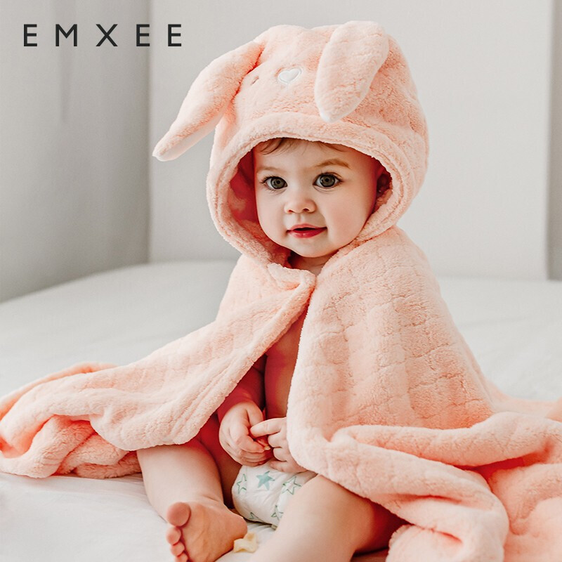 嫚熙（EMXEE）儿童浴巾新生儿超软宝宝婴儿秋春洗澡斗篷浴袍 兔子125*80cm 【7A级抗菌防螨】兔子