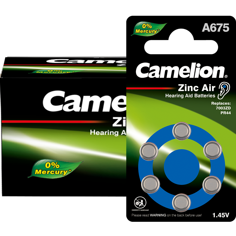 飞狮（Camelion）A675/PR44/675A 1.45V 锌空电池 纽扣电池 扣式电池 60粒 助听器专用电池 A675助听器电池60粒