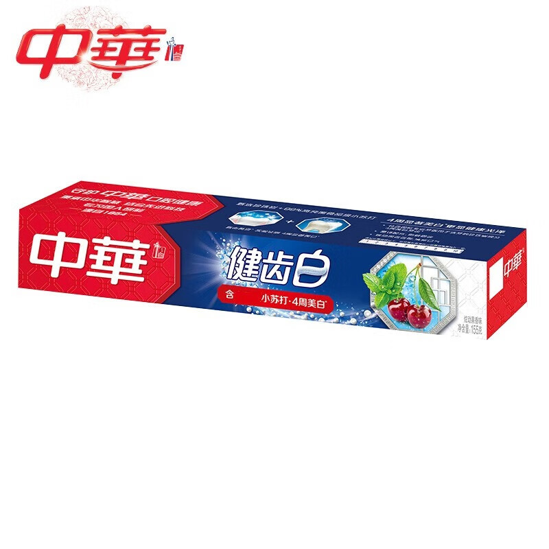 中华 健齿白牙膏【薄荷味155g+果香味155g】成人牙膏家庭装